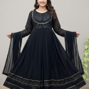 Black Embroidered Chiffon Maxi