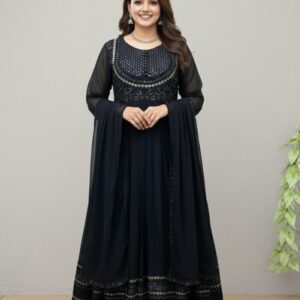 Black Embroidered Chiffon Maxi