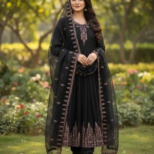 Black Embroidered Chiffon Maxi