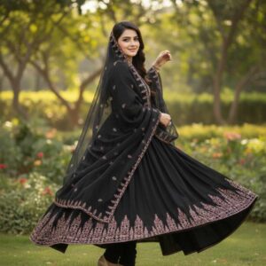 Black Embroidered Chiffon Maxi